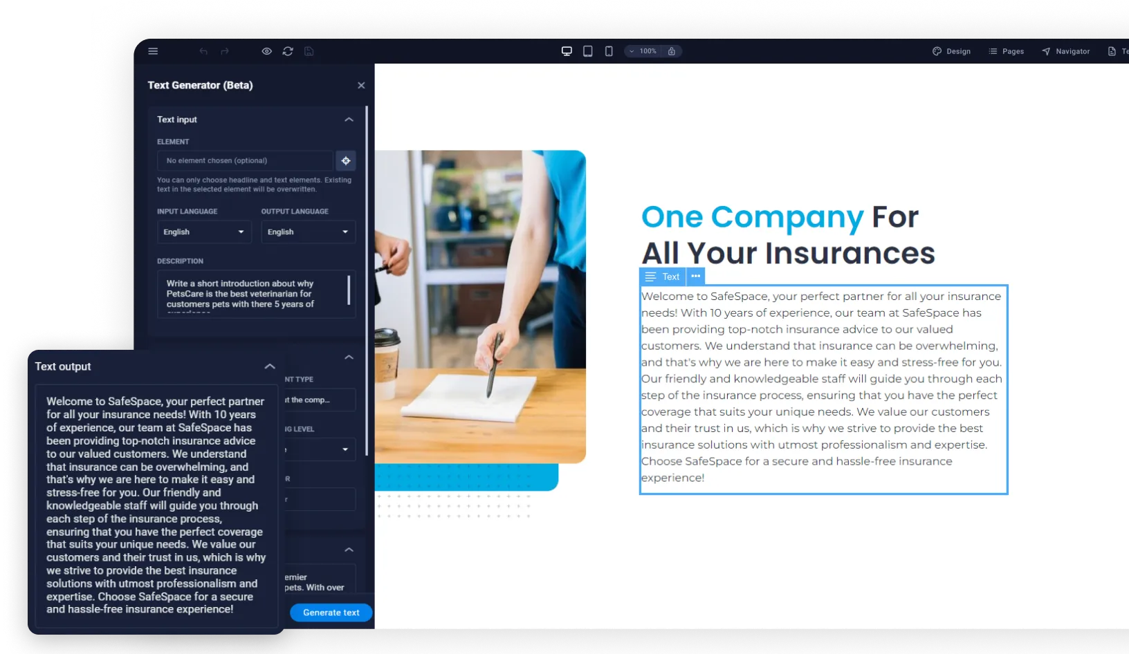 AI content writer generating website copy automatically